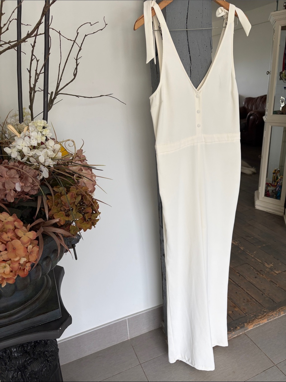 Ivory Tie-Shoulder jumpsuit